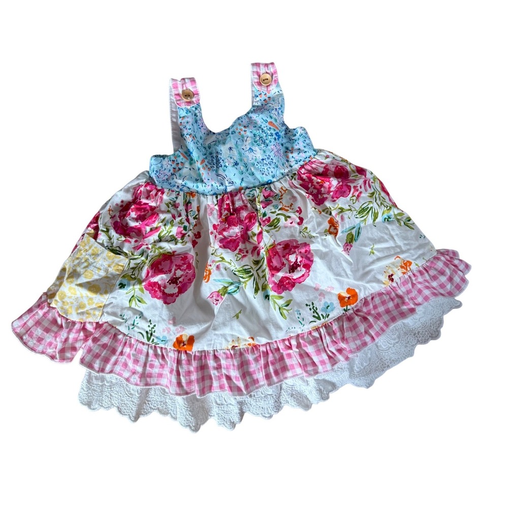 Sweet‎ Honey floral gingham print infant dress colorful